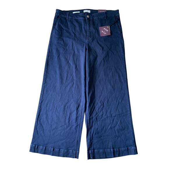 Ava & Viv Womens Wide Leg High-Rise Relaxed Fit Dark Blue Denim Pants - Picture 1 of 16